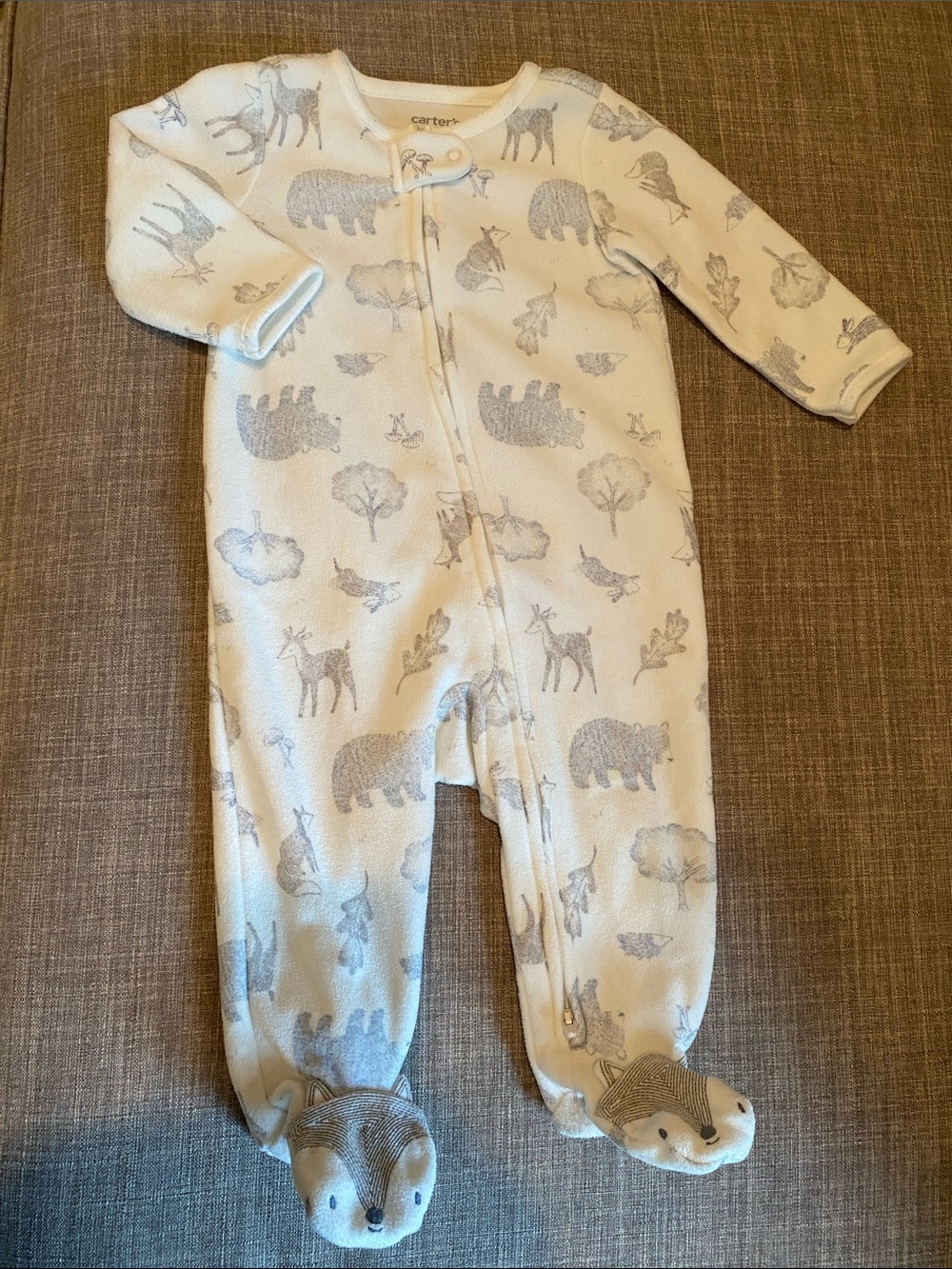 Carter's Cream and Gray Woodland Animal Footed Sleeper